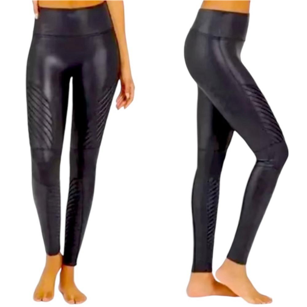 Spanx Black Faux Leather Moto Leggings Size S